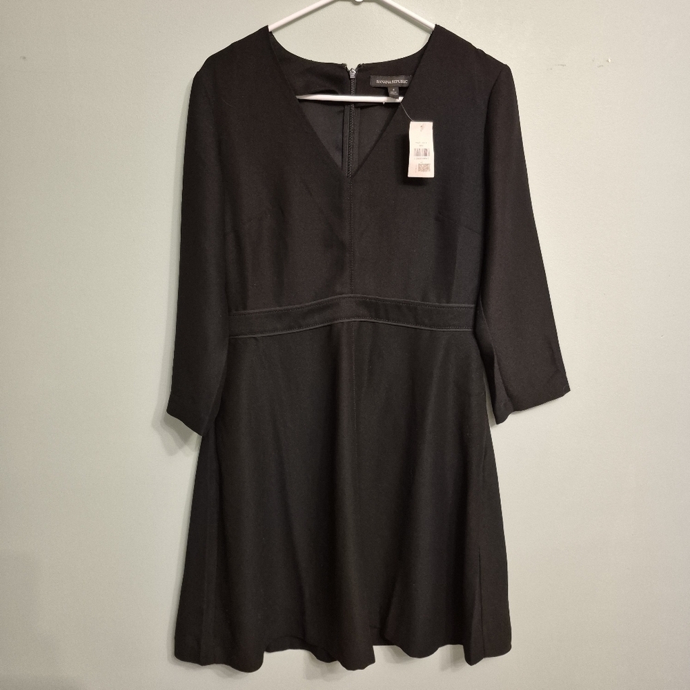 NWT Banana Republic Women's Preppy Black A-Line Midi Dress Size 4/S - Picture 2 of 7